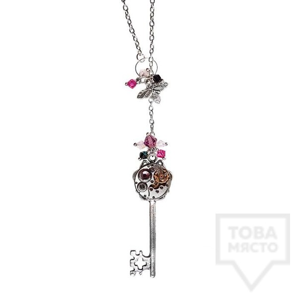 Ръчно изработено колие Time Craft Art - pink key