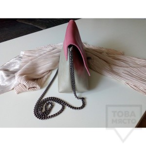 Дизайнерска дамска чанта от естествена кожа Три Точки - pearl pink