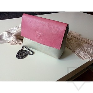 Дизайнерска дамска чанта от естествена кожа Три Точки - pearl pink