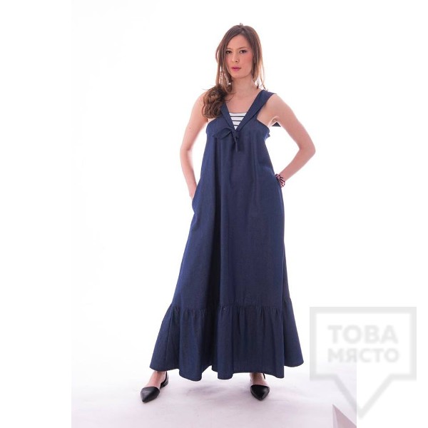 Дизайнерска дълга рокля VIVASTELLA - круиз деним