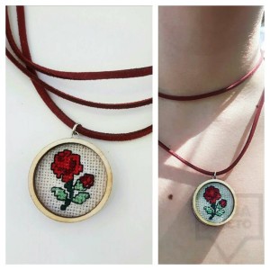 Колие ръчна изработка VelvetLeaves - embroidery шевица роза