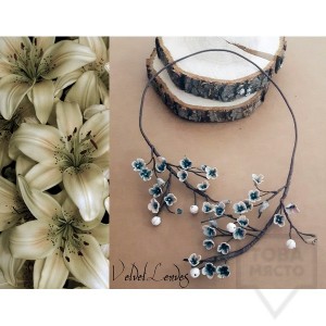 Ръчно изработено колие VelvetLeaves - clay flowers бяло