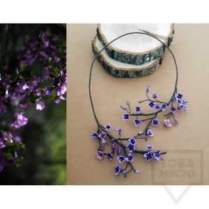 Ръчно изработено колие VelvetLeaves - clay flowers лилаво