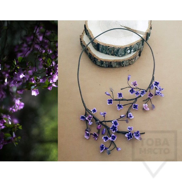 Ръчно изработено колие VelvetLeaves - clay flowers лилаво