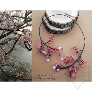 Ръчно изработено колие VelvetLeaves - clay flowers цикламено