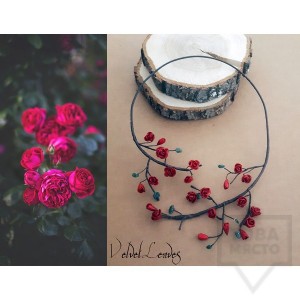 Ръчно изработено колие VelvetLeaves - clay flowers червено