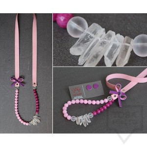 Ръчно изработено колие Vyara Tzeneva Jewellery - single pink crystal