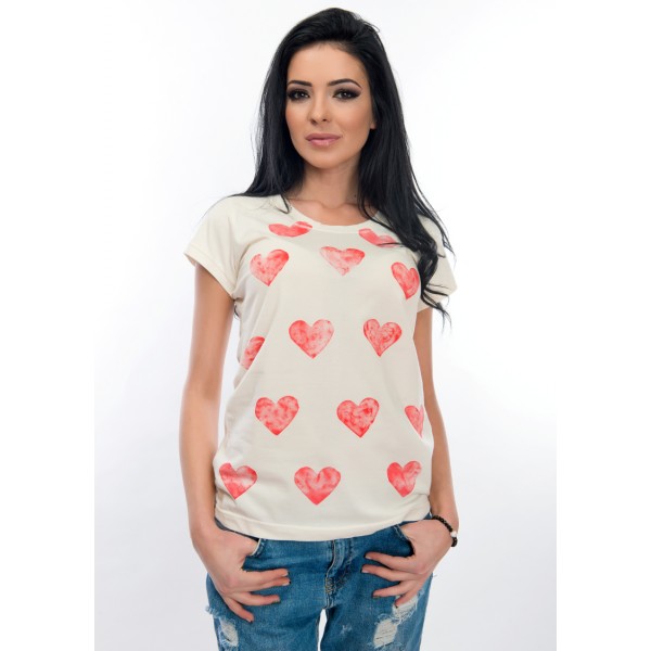 Дамска тениска - WhiteBerry със сърца