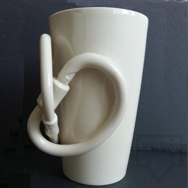 Ръчно изработена порцеланова чаша Korchev Design Studio - big white double carabineer