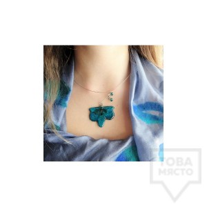 Дизайнерско колие MeganFlo - Орхидея тюркоаз