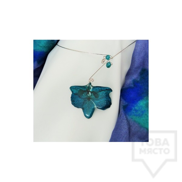 Дизайнерско колие MeganFlo - Орхидея тюркоаз