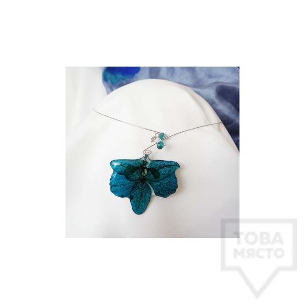 Дизайнерско колие MeganFlo - Орхидея тюркоаз