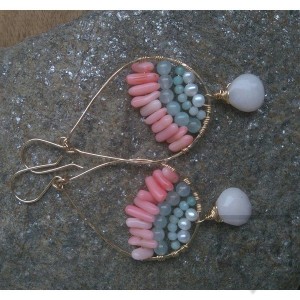 Обеци Songe - перли, лунен камък