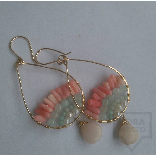 Обеци Songe - перли, лунен камък