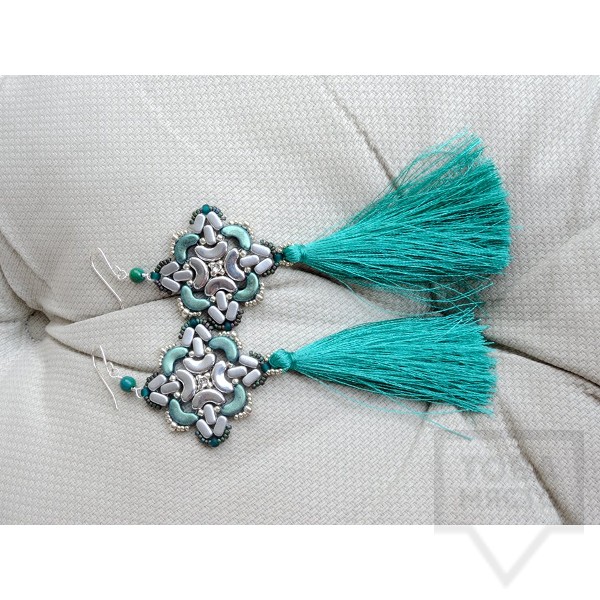 Обеци Songe - стъклени мъниста и сребро