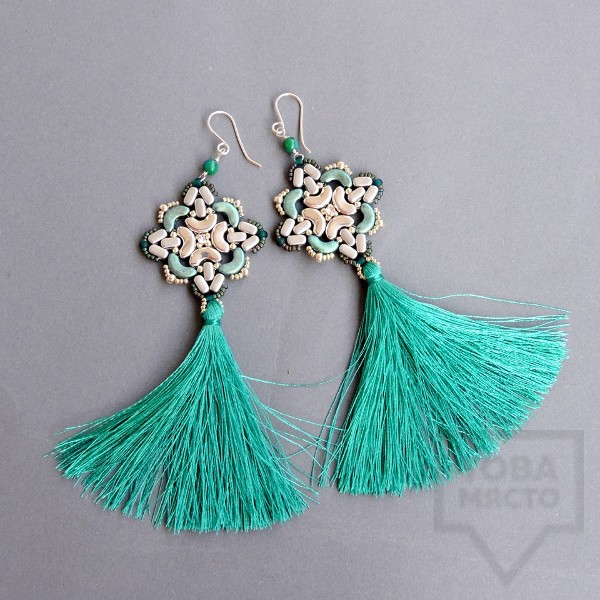 Обеци Songe - стъклени мъниста и сребро