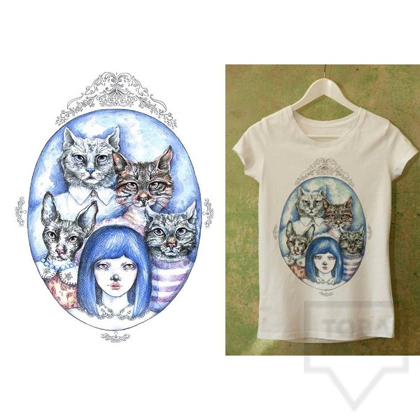 Ръчно рисувана тениска Dreams in Drawings - The Cat Family