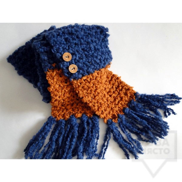 Зимен шал Moxxy - blue and ocher